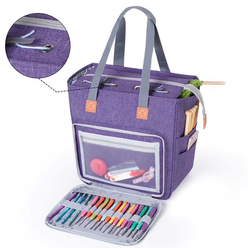 Luxja Knitting Tote Bag, Yarn Storage Bag for Carrying Projects, Knitting Needles, Crochet Hooks and Other Accessories, Purple - Image 2